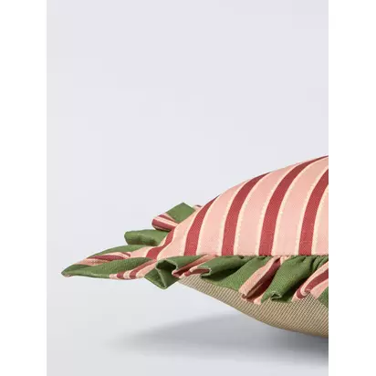 John Lewis x Sanderson Pinetum Stripe Frilled Cushion, Green/Multi Green/Multi | 43 x 43cm