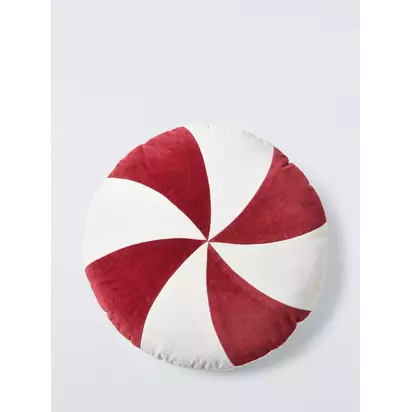 John Lewis Bon-Bon Velvet Round Christmas Cushion, Red Red | Dia.42 x D4cm