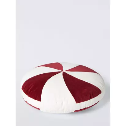 John Lewis Bon-Bon Velvet Round Christmas Cushion, Red Red | Dia.42 x D4cm