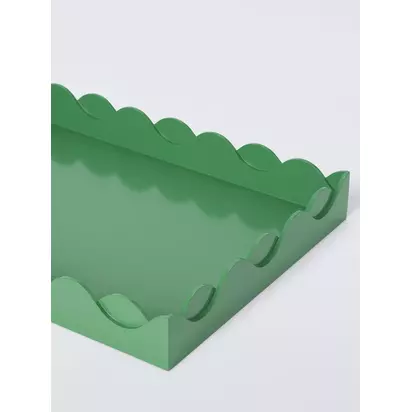 John Lewis Scalloped Bubble Lacquer Tray, Palm Green Green | 40*30*5cm
