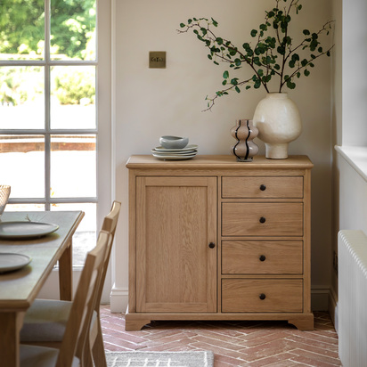 Elmby 1 Door 4 Drawer Sideboard 900x350x800mm  - Small