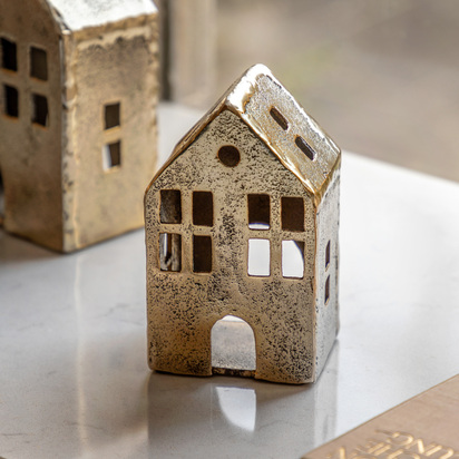 Studio House Tealight Holder Antique Gold 85x70x140mm  - Small