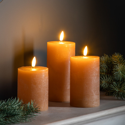 LED Candle Rustic Amber (Set of 3) 75x75x150mm