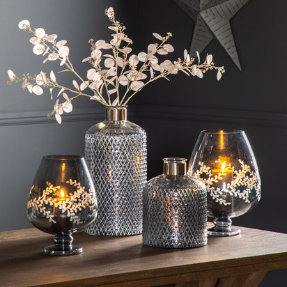 Erica Vase Etched Grey Lustre 230x230x290mm SMALL