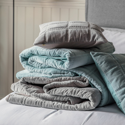 Hartworth Cotton Velvet Bedsp Duck Egg