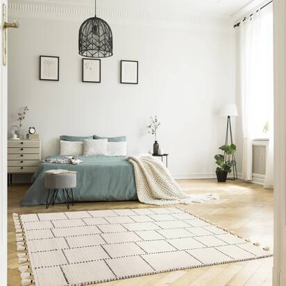 Oakham 3 160x230cm Cream/Black Tile Rug