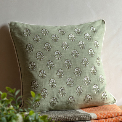 Cranshire Embroider Floral Cush Sage Poly Filled