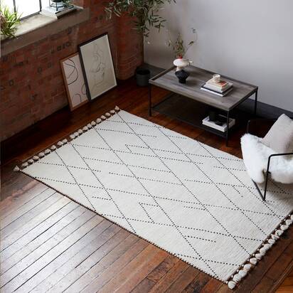 Oakham 3 200x290cm Cream/Black Linear Rug