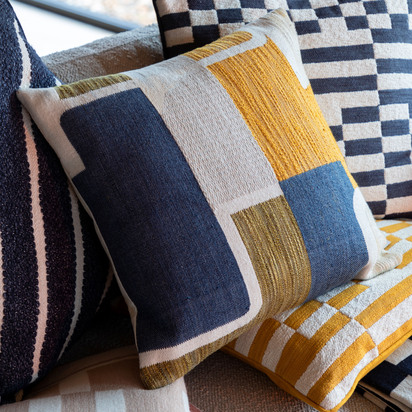 Hartdale Jacquard Cushion Ochre & Navy 450x450mm Feather Filled