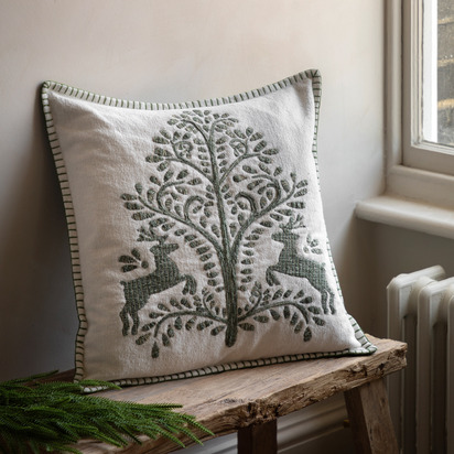 Studio Woodland Tree Scene Embroidered Cushion 450x450mm Poly Filled
