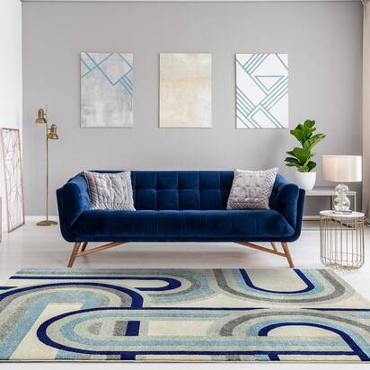 Carlton 3 200x290cm Retro Blue Rug NV30