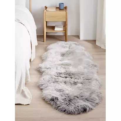 John Lewis Premium New Zealand Double Sheepskin Rug Grey | L190 x W55 x D6cm