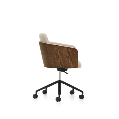 Madai desk chair in brown chenille and ash veneer with walnut finish FSC Mix Credit