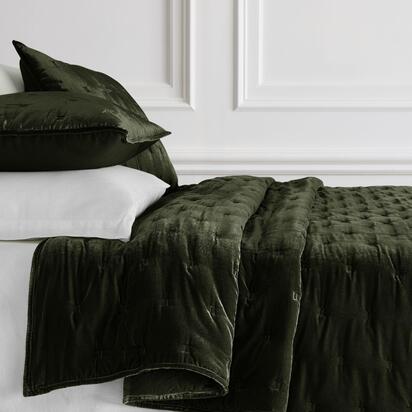 Lush Velvet Tack Stitch Bedspread, Super King, Dark Moss