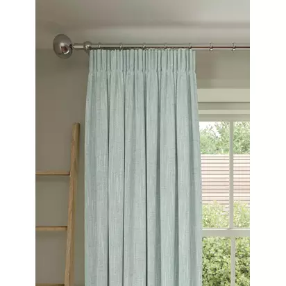 John Lewis Brushed Viscose Blend Pair Blackout Lined Pencil Pleat Curtains Duck Egg Blue | W228 x Drop 228cm
