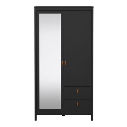 Riverton Wardrobe with 1 Door 1 Mirror Door 2 Drawers in Matt Black