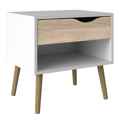 Arden 3 Bedside 1 Drawer in White and Oak (Package of 2.)