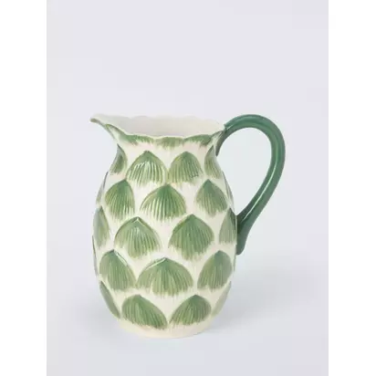 John Lewis X Deliciously Ella Artichoke Hand Painted Stoneware Jug, 1.4L, Green | 17 x 19 x 12.7cm