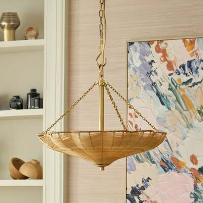 Smaller Flower pendant in natural rattan