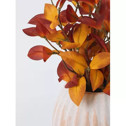 John Lewis Artificial Autumnal Leaf Plant in Ribbed Ceramic Pot, H28cm, Orange Multi | H28 x W18 x D18cm