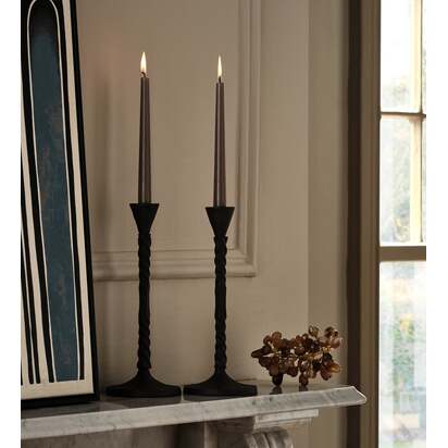 OKA | Notte Candle Holders Pair - Antique Grey | Candle Holder
