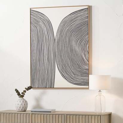 Black & Cream Abstract Lines Framed Canvas