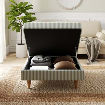 Zoe Pinstripe Fabric Square Storage Footstool