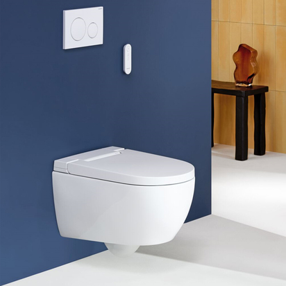 Geberit AquaClean Alba Rimless Wall Hung Smart Toilet with Wrap Over Soft Close Seat & Remote Control