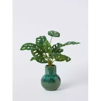 John Lewis Artificial Monstera Plant in Reactive Glaze Ceramic Pot, H56cm, Green Green | H56 x W30.50 x D30.50cm