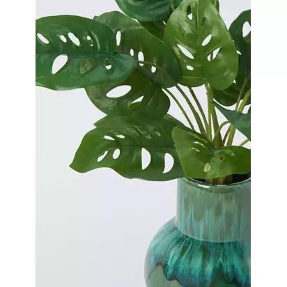 John Lewis Artificial Monstera Plant in Reactive Glaze Ceramic Pot, H56cm, Green Green | H56 x W30.50 x D30.50cm