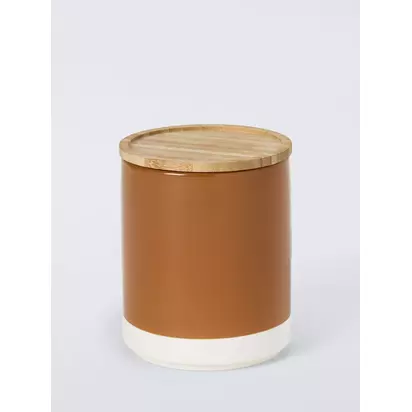 John Lewis Gloss Dipped Stoneware Kitchen Storage Jar with Bamboo Lid, 550ml Auburn | H130 x W110 x D110mm
