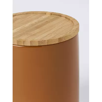 John Lewis Gloss Dipped Stoneware Kitchen Storage Jar with Bamboo Lid, 550ml Auburn | H130 x W110 x D110mm