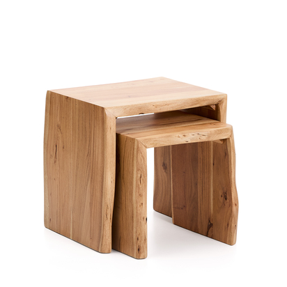 Lomiri set of 2 nesting side tables in solid acacia wood with bleached finish 50 x 42cm/34