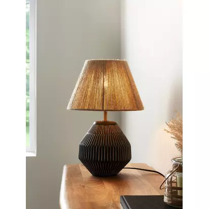 John Lewis Linear Ceramic Table Lamp, Charcoal Charcoal | H41.5 x W28 x D28cm