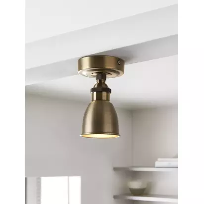 John Lewis Baldwin Flush Ceiling Spotlight Antique Brass | H14.8 x Dia.9cm