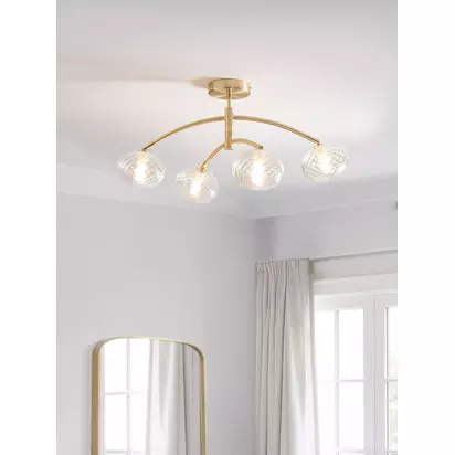 John Lewis Bowe 4 Arm Semi Flush Ceiling Light, Brushed Brass Brushed Brass | H31 x W62 x D62cm