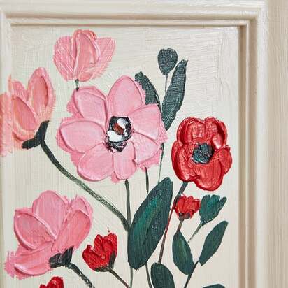 Set of 2 Hand Painted Flowers Wall Art