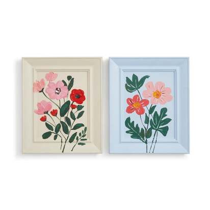 Set of 2 Hand Painted Flowers Wall Art
