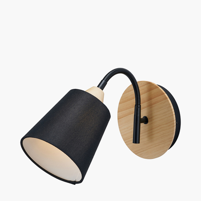 Juna Black Metal and Natural Wood Wall Light