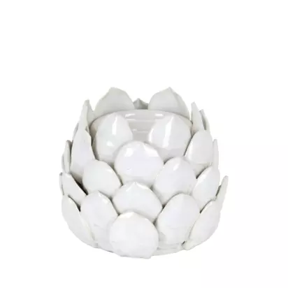 Neptune Suthfield Medium Stoneware Artichoke Tealight Candle Holder, Off White Off White | H11.50 x W13 x D13cm