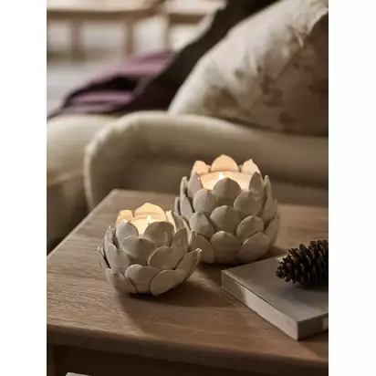Neptune Suthfield Medium Stoneware Artichoke Tealight Candle Holder, Off White Off White | H11.50 x W13 x D13cm