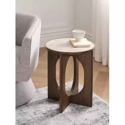 John Lewis Sculpt Side Table, Walnut Finish Ceramic Dark Stain | 42x42x50