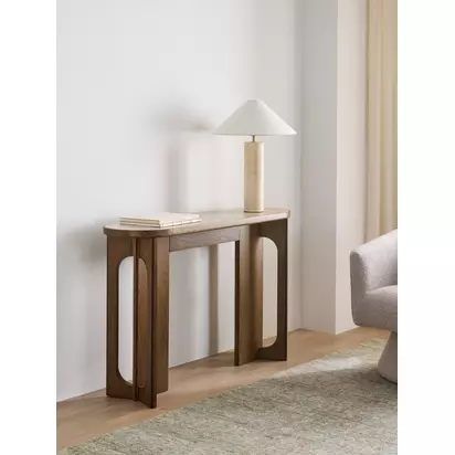 John Lewis Sculpt Console Table, Walnut Finish Ceramic Dark Stain | 77 x 120 x 34