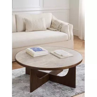 John Lewis Sculpt Coffee Table, Walnut Finish Ceramic Dark Stain | 100x100x39