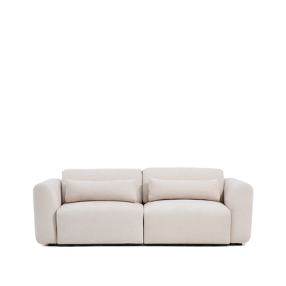 Lares 3-seater sofa with motorised sliding seats and reclining headrest in beige chenille