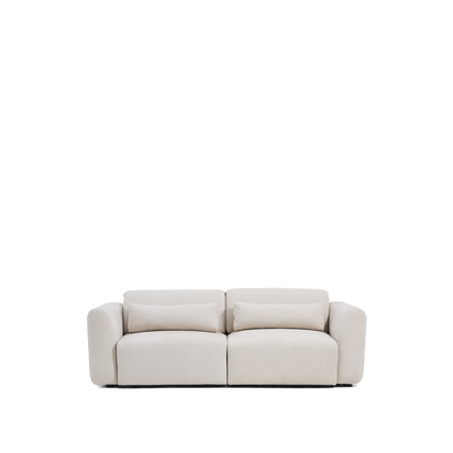 Lares 3-seater sofa with motorised sliding seats and reclining headrest in beige chenille