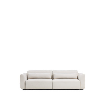Lares 4-seater sofa with motorised sliding seats and reclining headrest in beige chenille