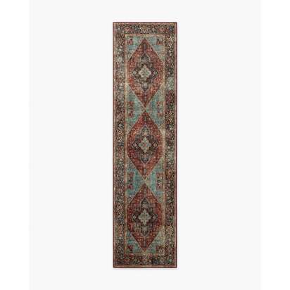 Santiago Crimson & Light Blue Rug - 75 x 305 cm - All-In-One Rug