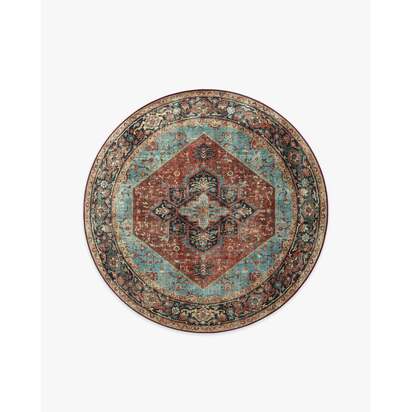 Santiago Crimson & Light Blue Rug - 185 Round cm - All-In-One Rug