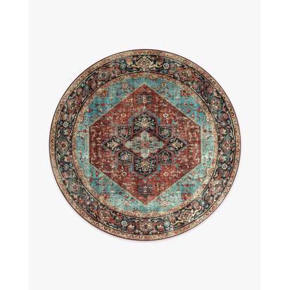 Santiago Crimson & Light Blue Rug - 245 Round cm - All-In-One Rug